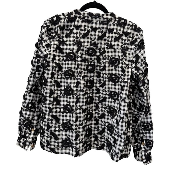 Pilcro Womens Whitney Top Small Black White Gingham Floral Buttons Officesiren - Picture 4 of 7